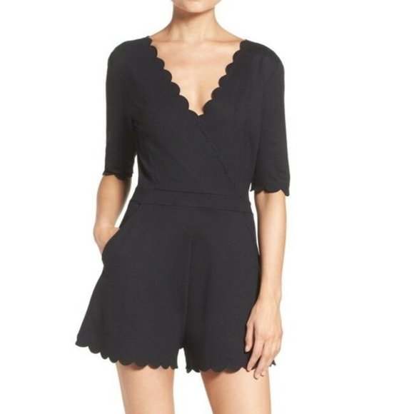 *3 DAY SALE* NWT $178 French Connection Beau Scallop Romper - Black - Sz 2 - Picture 1 of 2